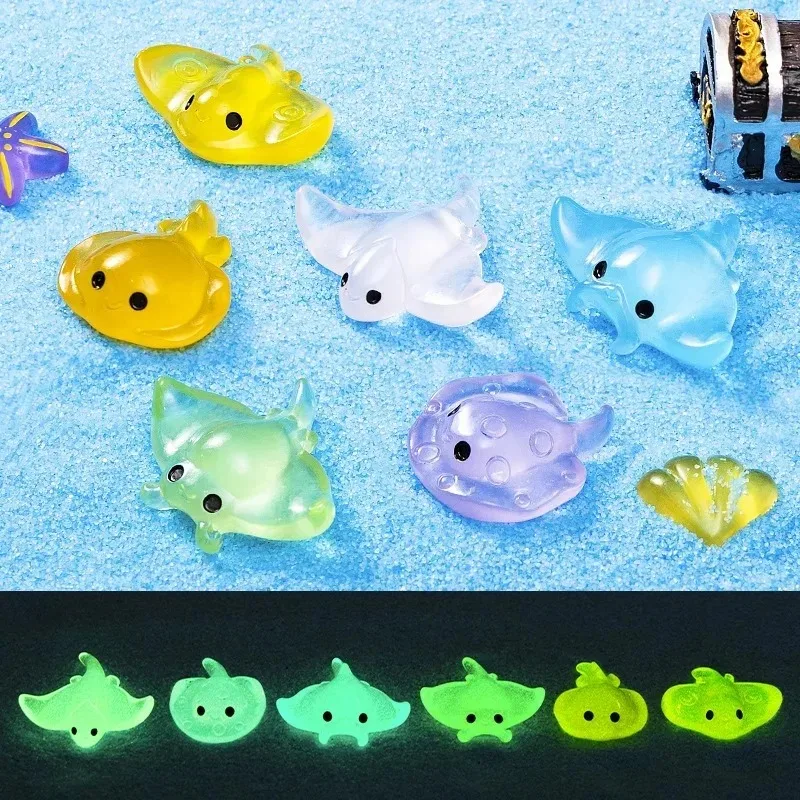 10Pcs Cute Ocean Devilfish Night Light Resin Figurines, Kawaii Mini Model, Creative Desktop Ornament for Home Decor