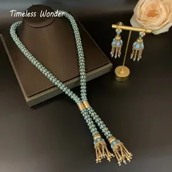 Timeless Wonder Fancy Geo Beaded Tassel Necklaces for Women Designer Jewelry Rare Luxury Top Runway Gift Medieval Set 2612