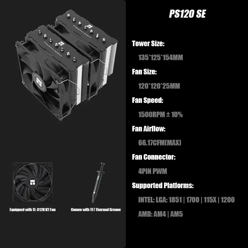 Thermalright PS120 SE CPU Air Cooler 7Heat Pipes Dual Towers Double Fans AGHP GEN4 anti-gravity heat pipes LGA1700/1200/AM5/AM4