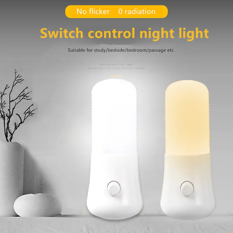 

Wall Plug-in LED Night Light Bedside US Plug Switch Type Nightlight Lamp For Hallway Pathway Wall Lights Kid's Bedroom