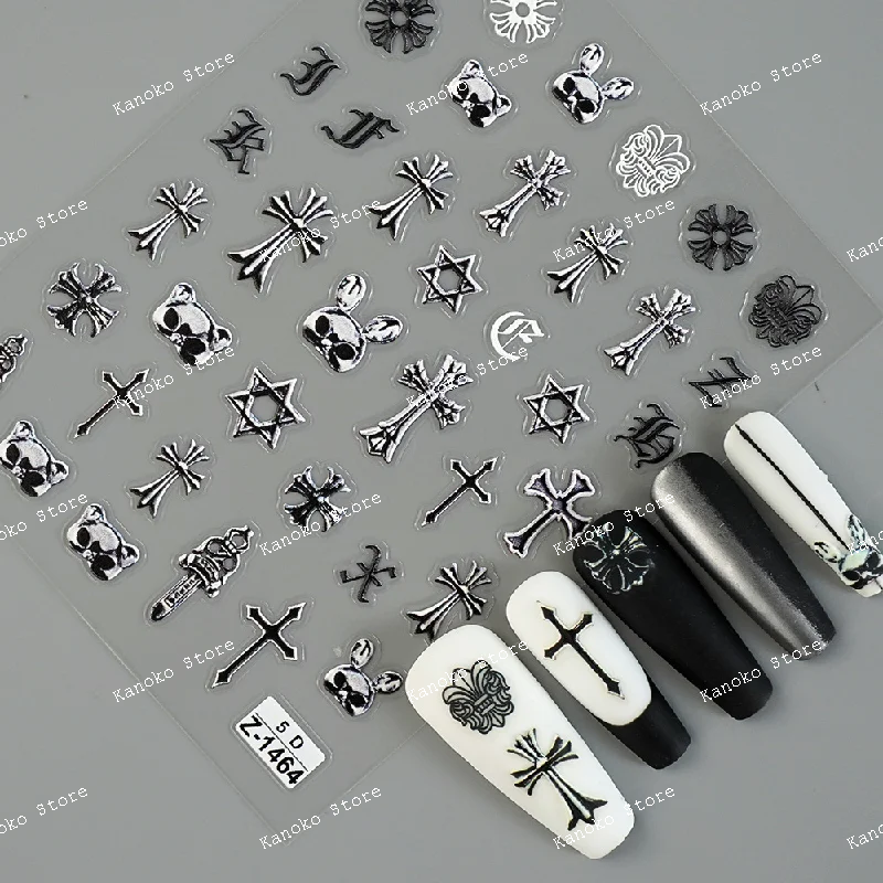 

new 5d relief nail stickers, kroos heart cross three-dimensional adhesive nail stickers, of