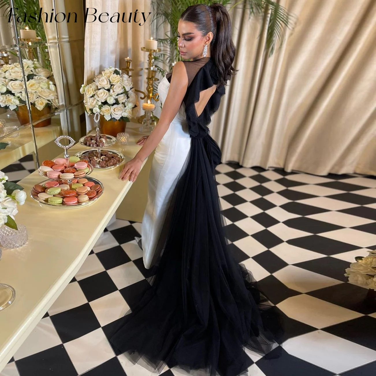 

Fashion Beauty Evening Dresses O Neck Sleeveless Sexy Backless Mermaid Illusion Party Dress For Women 2024 vestidos de fiesta