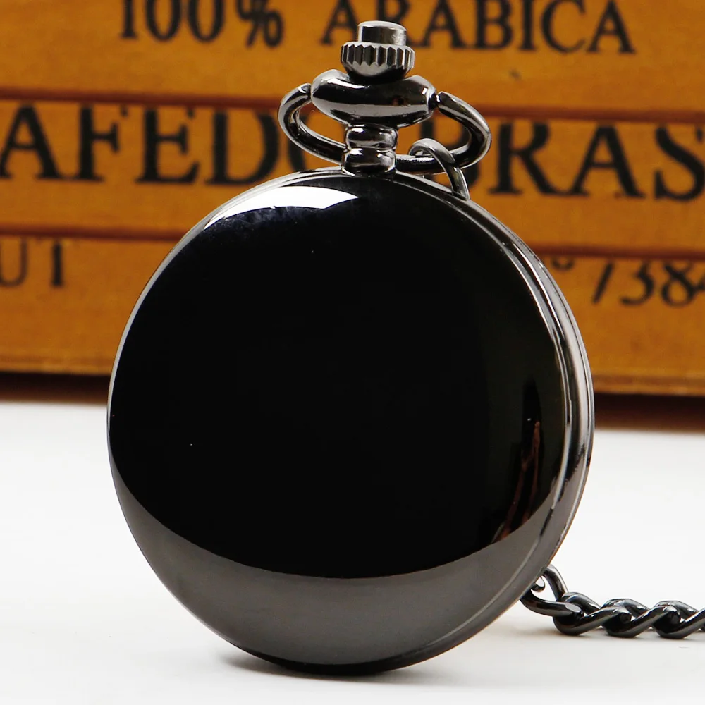 Vintage Luxury Black Case Quartz Pocket Watch for Men Roman Numeral Fob Chain Clock Necklace Pendant Gifts To Grandpa and Dad