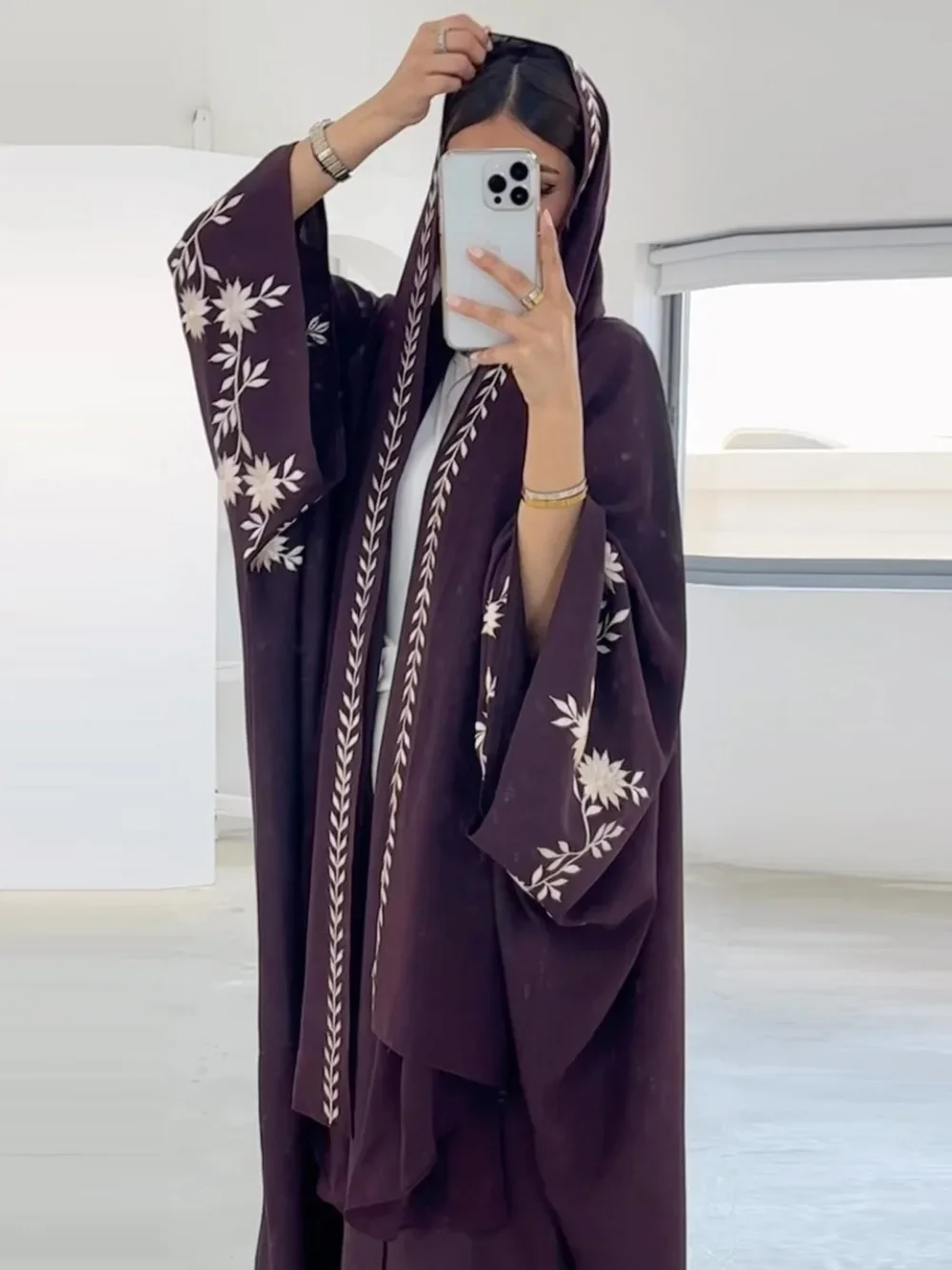 Eid Abaya musulmana con bufanda para mujer, cárdigan bordado, Vestidos Kaftan, bata larga árabe, Ramadán, Marruecos, Dubai, Abayas