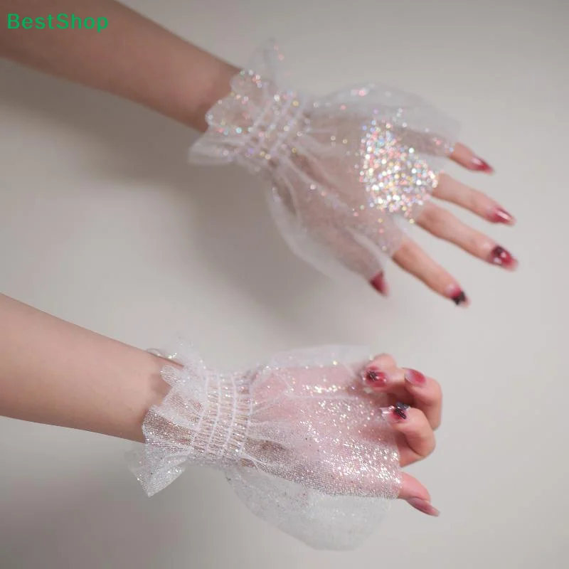 ♥ 2 個のスパークリングピンクメッシュスリーブネイル写真撮影小道具ファッションアクセサリー
