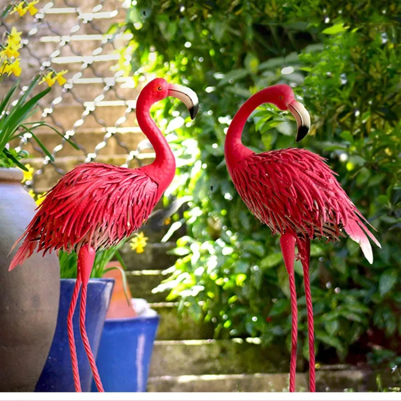 Outdoor Garden Decoration Iron Flamingo Statues Exterior Gardening Orchard And Vegetable Patch Deco For Country House Sculptures