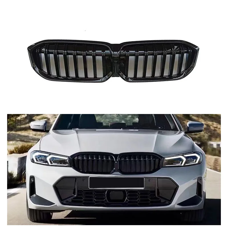 Glossy Black Radiator Grilles For 2023 BMW 3 Series G20 LCI Glossy Black Single Line Grille Front Double Kidney Hood