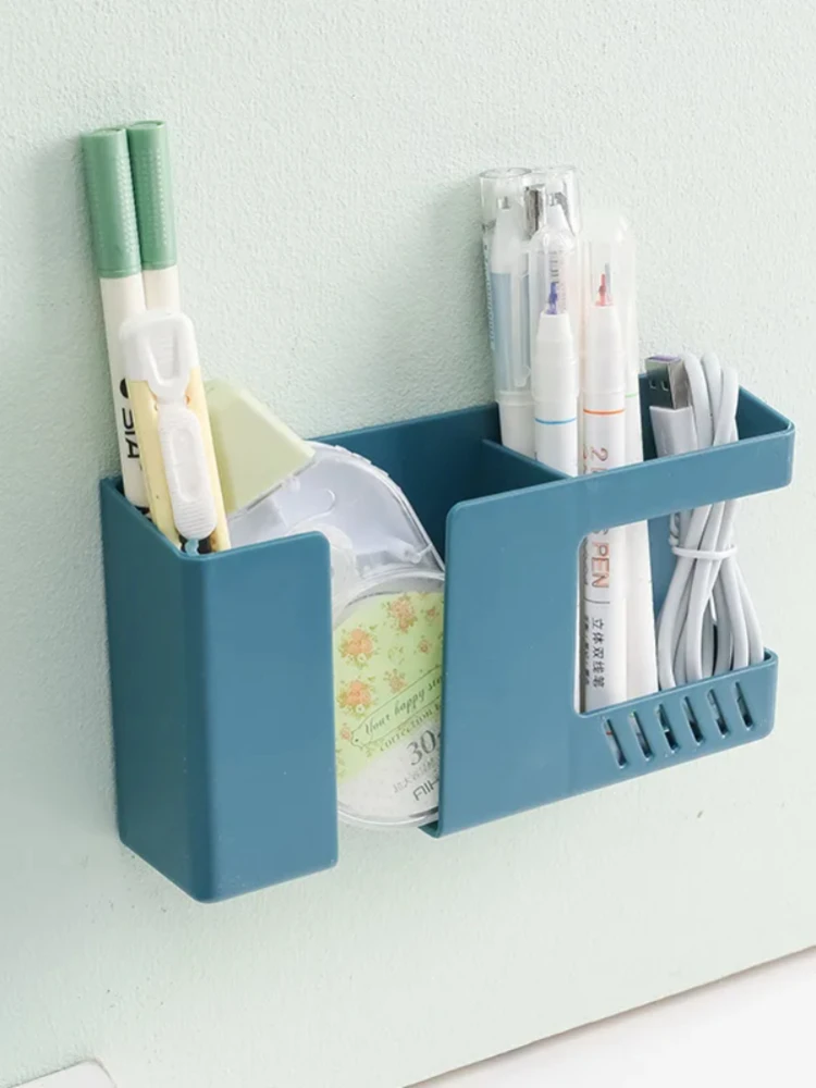 Boîte de rangement murale 2 en 1 pour télécommande de téléphone portable, support de rangement multifonctionnel sans poinçon, supports de stockage de débris muraux