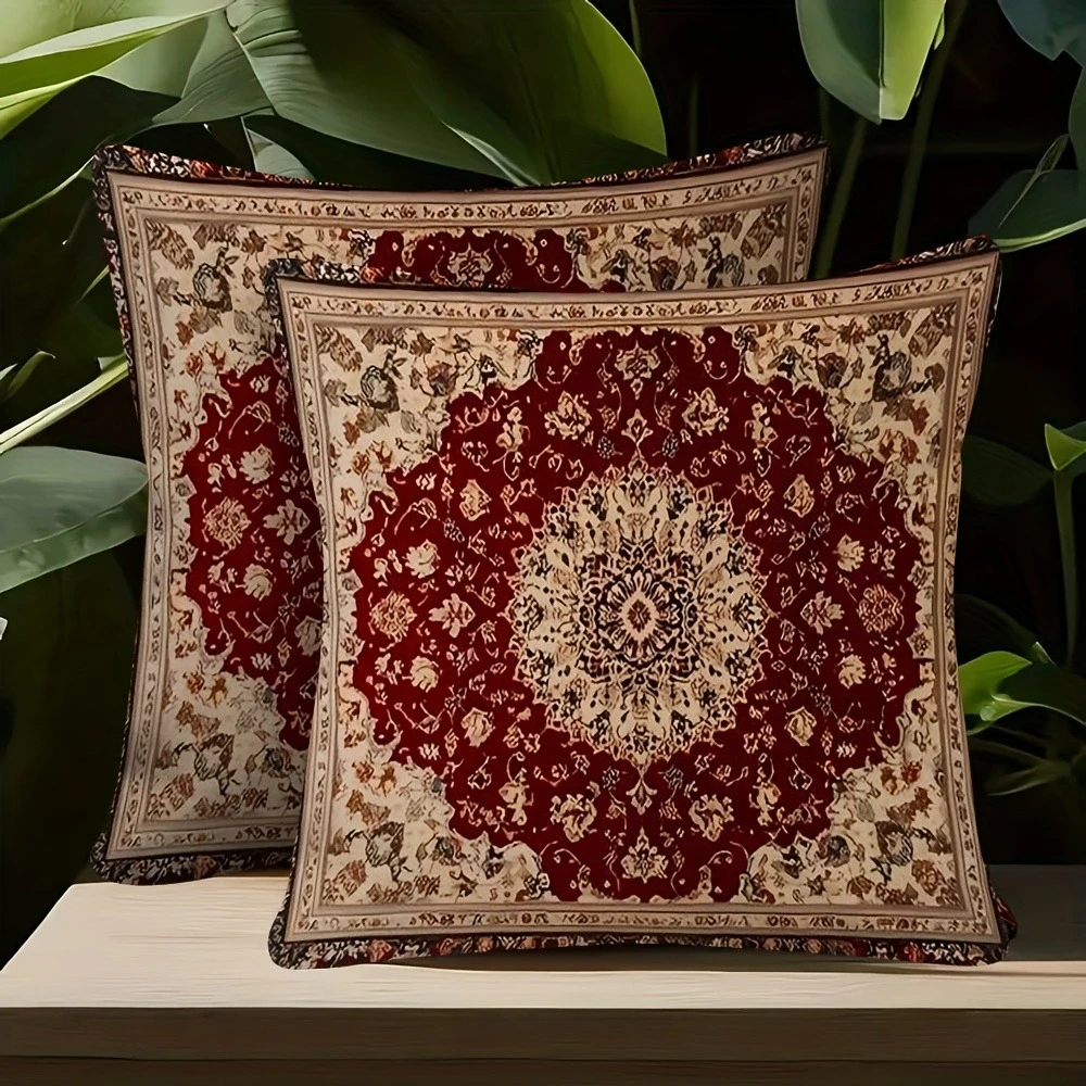 2pcs Vintage Persian Carpet Pattern Square Throw Pillow Covers Bohemian Home Decor Cushion Cases for Sofa Bedroom Living Room
