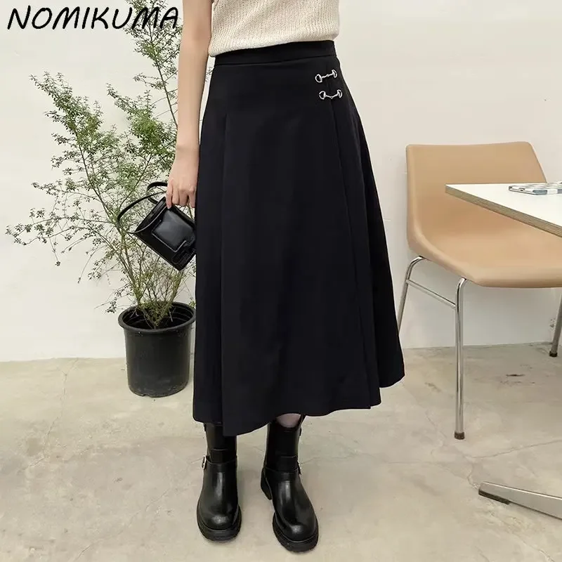 

Nomikuma Fashion High Waisted Elegant Skirts Womens 2023 Autumn New Bottoms Korean Causal A-line Long Skirt Faldas De Mujer