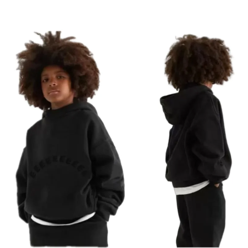 

Детские толстовки с 3D буквенным логотипом 24SS, модный пуловер с боковыми карманами для мальчиков, свитшот, уличный свитер для девочек, комплект из двух предметов