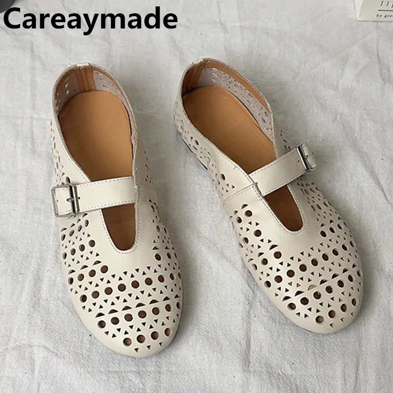 

Careaymade-летняя женская обувь большого размера из натуральной кожи, французские сандалии с полыми отверстиями, одинарные туфли Мэри Джейн на плоской подошве с пряжкой