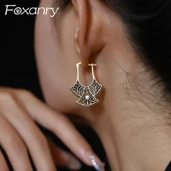 Foxanry Hollow Geometric Pearl Drop Earrings For Women Creative Design Fashion Simple Ethnic Personality Party Jewelry Gifts