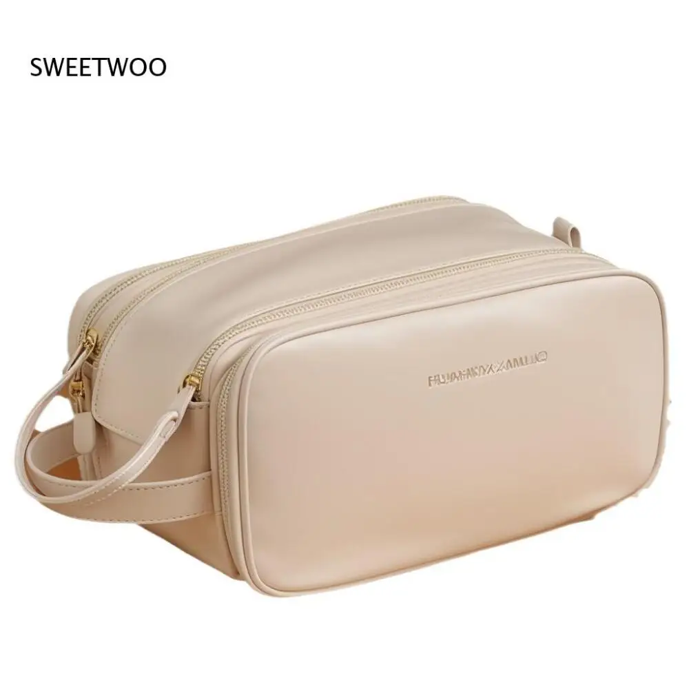 Women's Multi-Compartment Handheld Makeup Bag, Minimalist Waterproof Pu Travel Toiletry Pouch