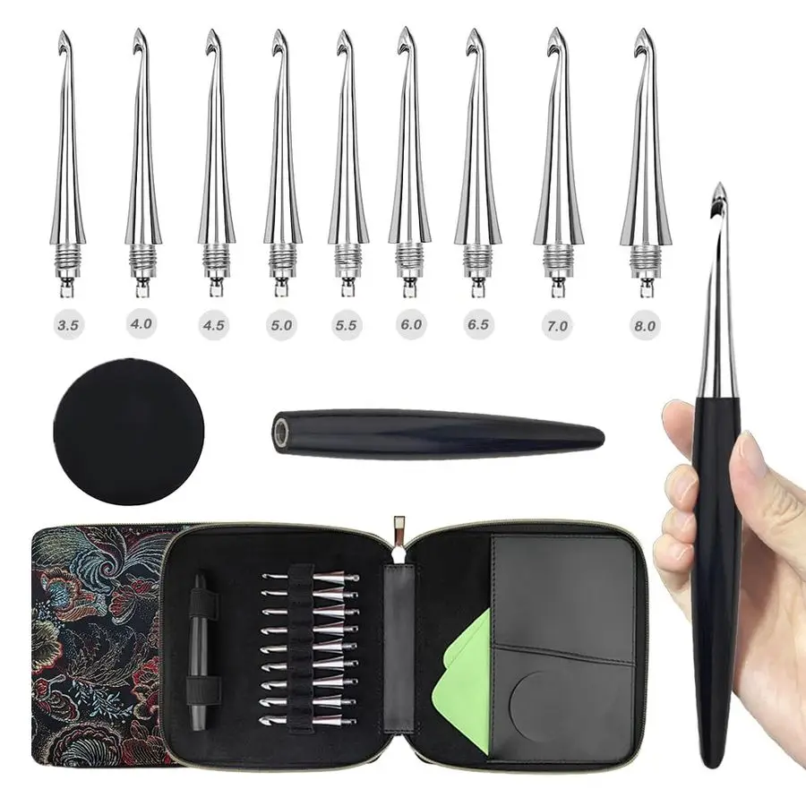 

Набор эргономичных крючков для вязания со сменными головками, 9 крючков для вязания крючком со удобной ручкой 3,5 мм 8,0 мм