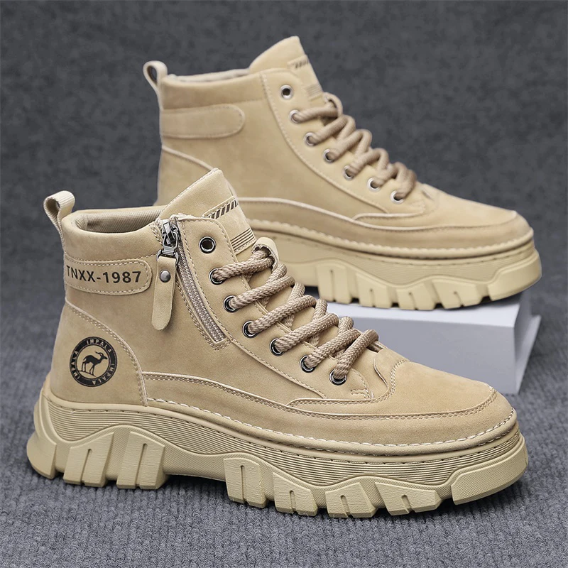

Men's Leather Boots Fashion Casual Non Slip Sneakers Autumn Breathable Ankle Boots for Men Outdoor Sports Shoes Tenis Masculino
