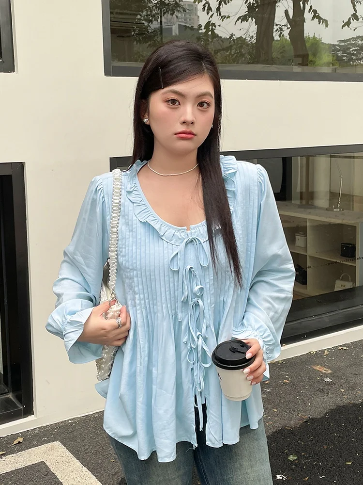 

Slimming Effect Large Size Women's irt with Pleated Design Loose Fit Fem Top Not Fattening Trendy Choice Busin Casual