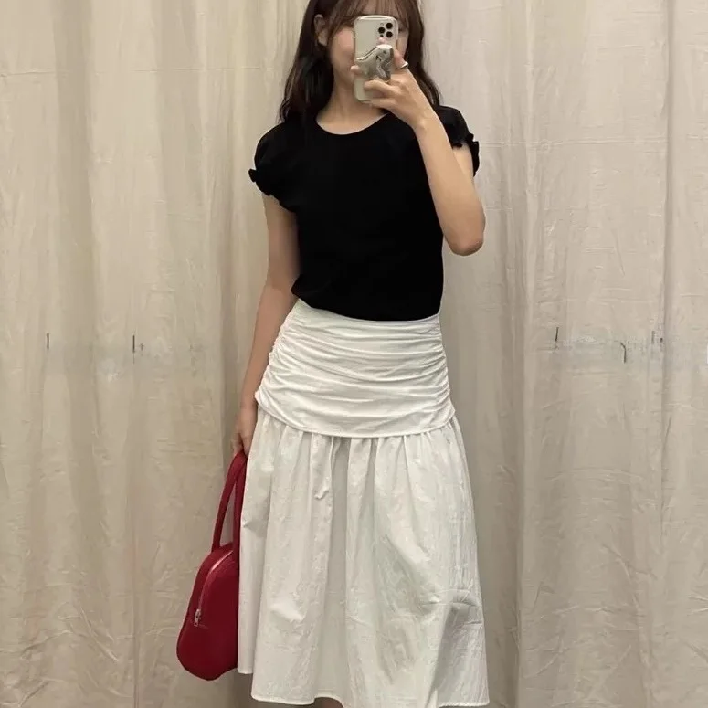 Rok Lipit Dua Lapis Smoothmood Wooden Ear ort Sve untuk Wanita, Koleksi Musim Gugur 2025 Ele Sle Musim Panas