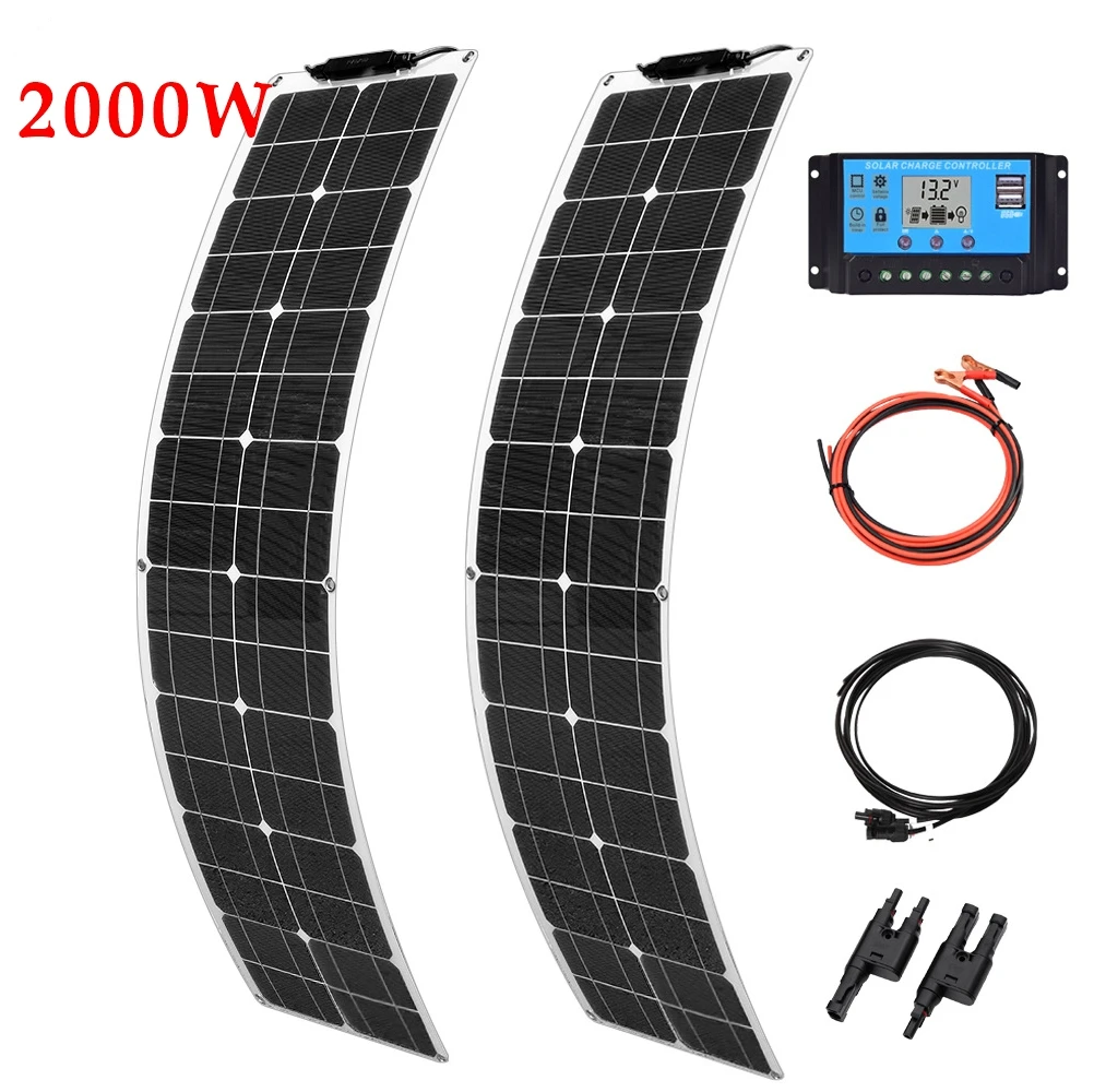 1000W  2000W  Solar Panel Power Bank 12V Solar Panel Kit Controller Solar Plate For Home/Camping/RV/Car Fast Battery Charger