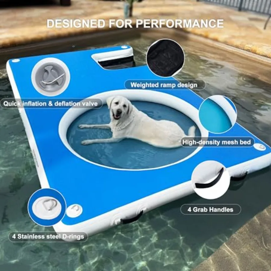 Inflatable Floating Dock For Pool Lake Beach Use, PVC Material, Blue And Gray, 700LBS Load Capacity And Extra Large Size