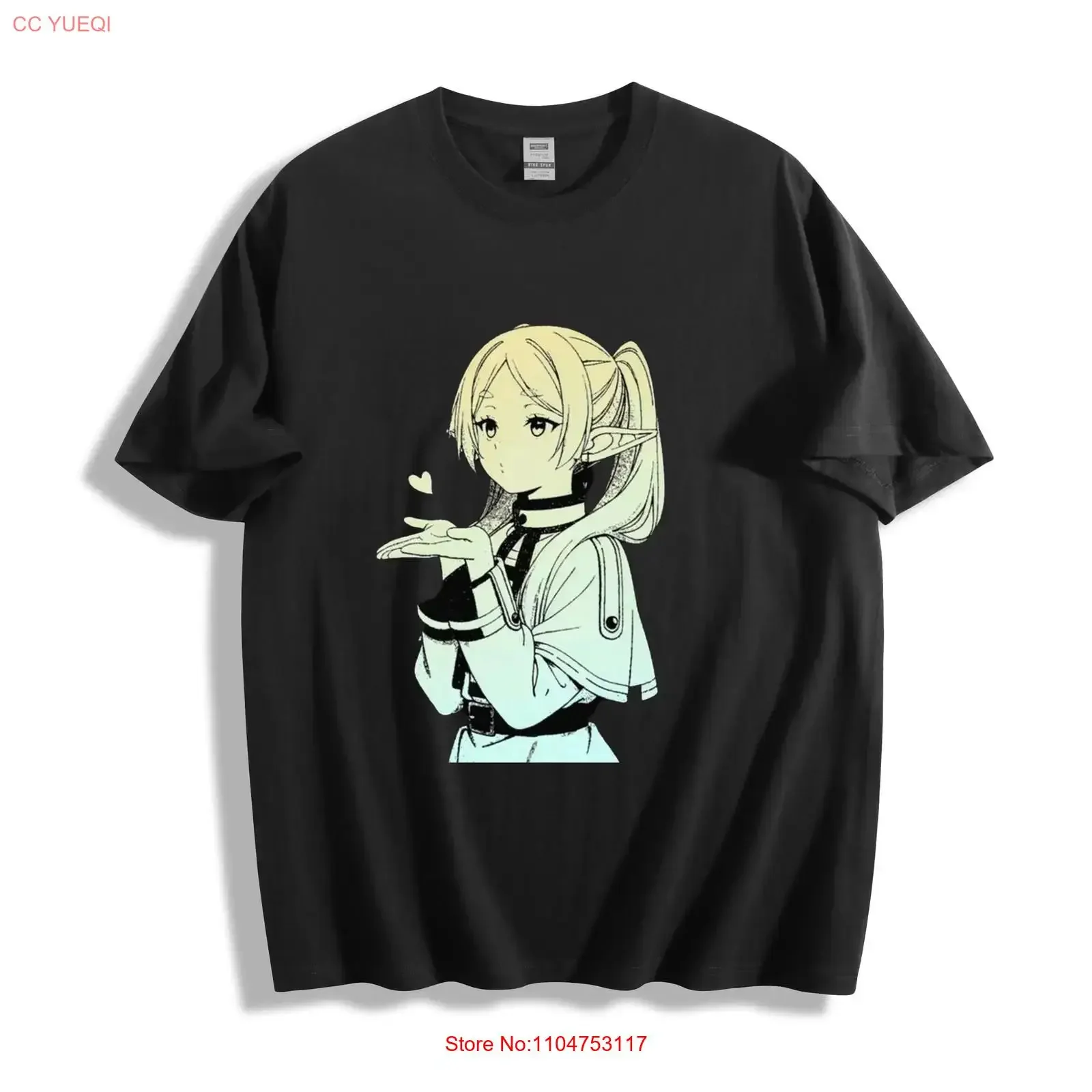 Frieren Heart Blow T Shirt Blonde Elf Gesture Design long or short sleeves vintage Washed Soft Unisex Breathable