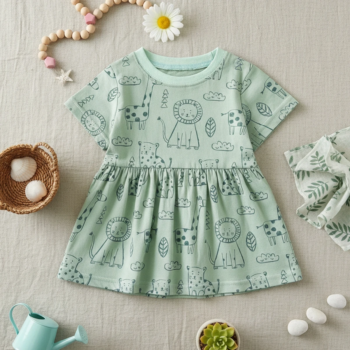 

Sanlutoz Cute Cartoon Short Sleeve Summer Baby Dress Holiday Princess Kids Clothing