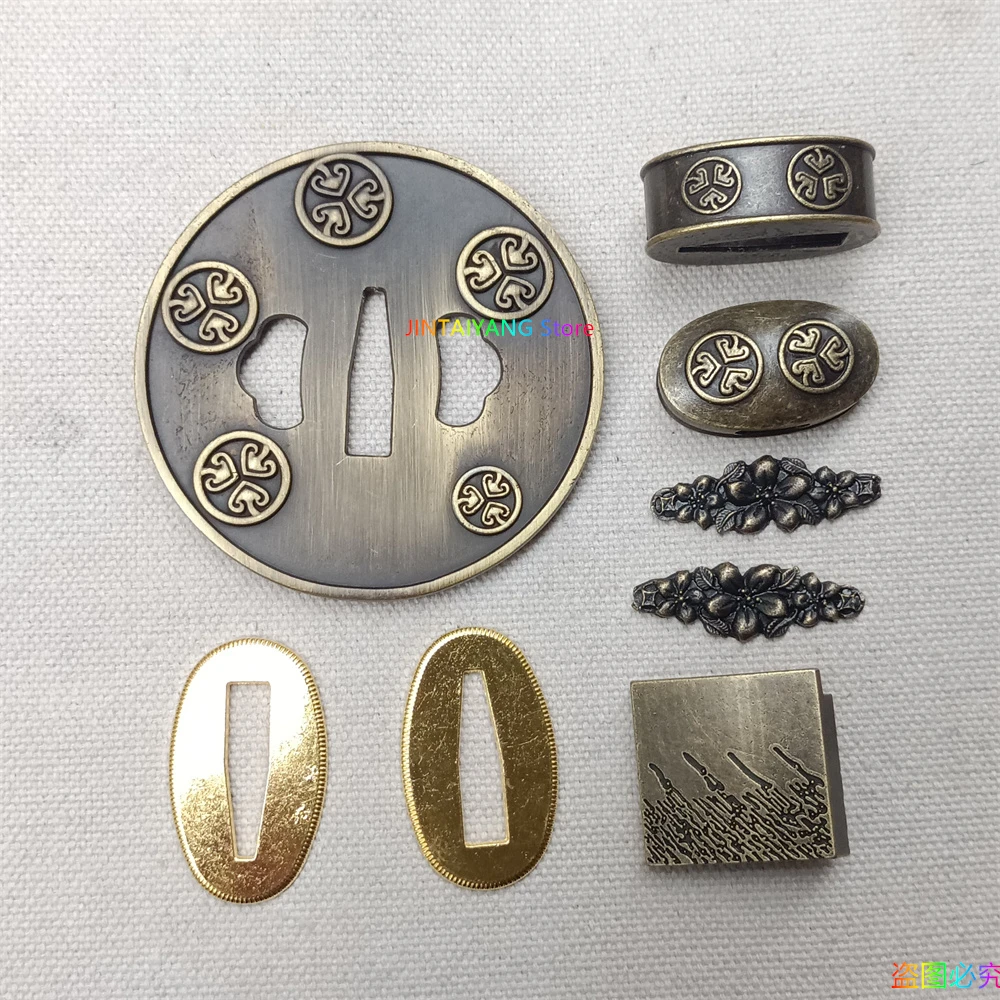 A Set Japanese Sword Katana Fittings Alloy Fuchi Menuki Kashira Habaki Brass Seppas Nice Accessories