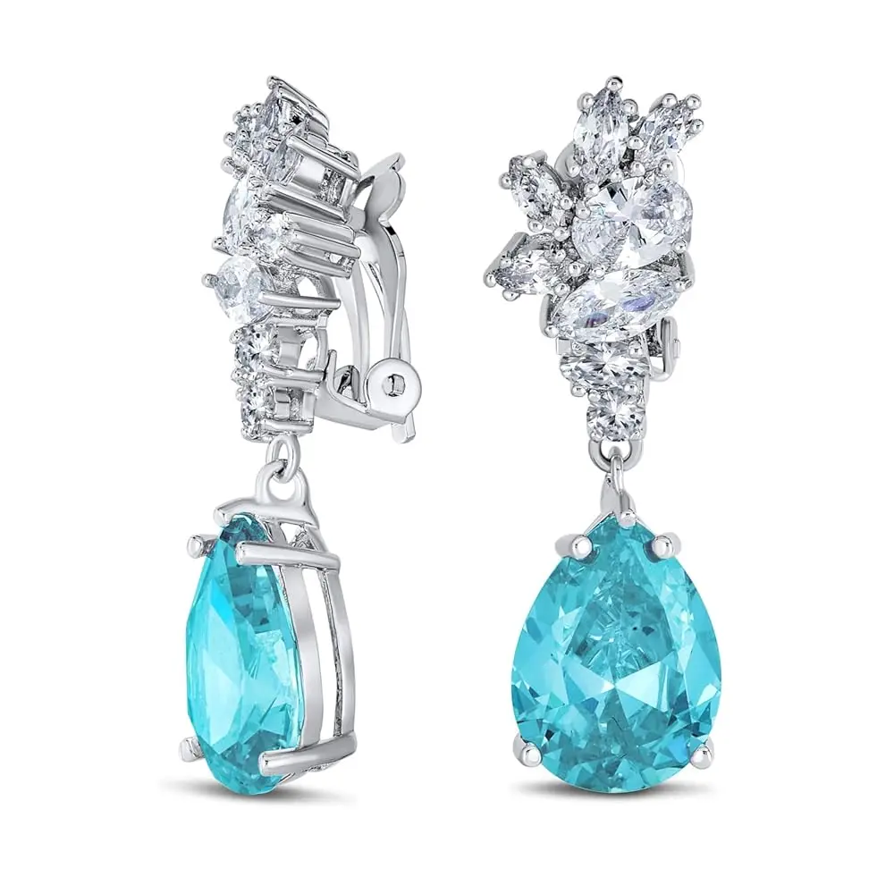 

Vintage Style Simulated Gemstone Cubic Zirconia AAA CZ Statement Dangle Leaf Teardrop Formal Chandelier Clip On Earrings Wedd
