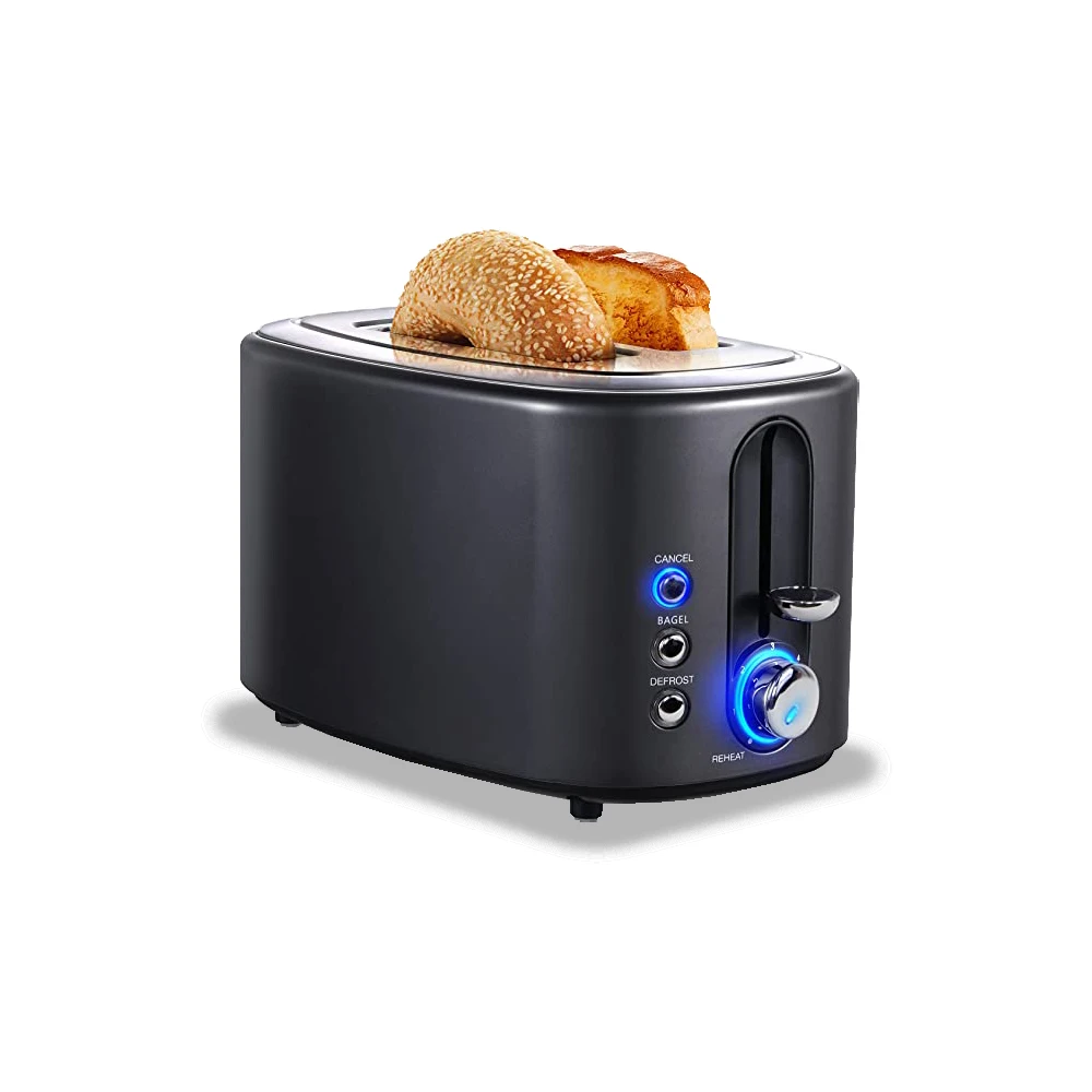 Classic 2-Slice Automatic Pop-Up Breakfast Bread Maker Black Plastic Stainless Steel Sandwich Toaster Hotel Household Use 800W
