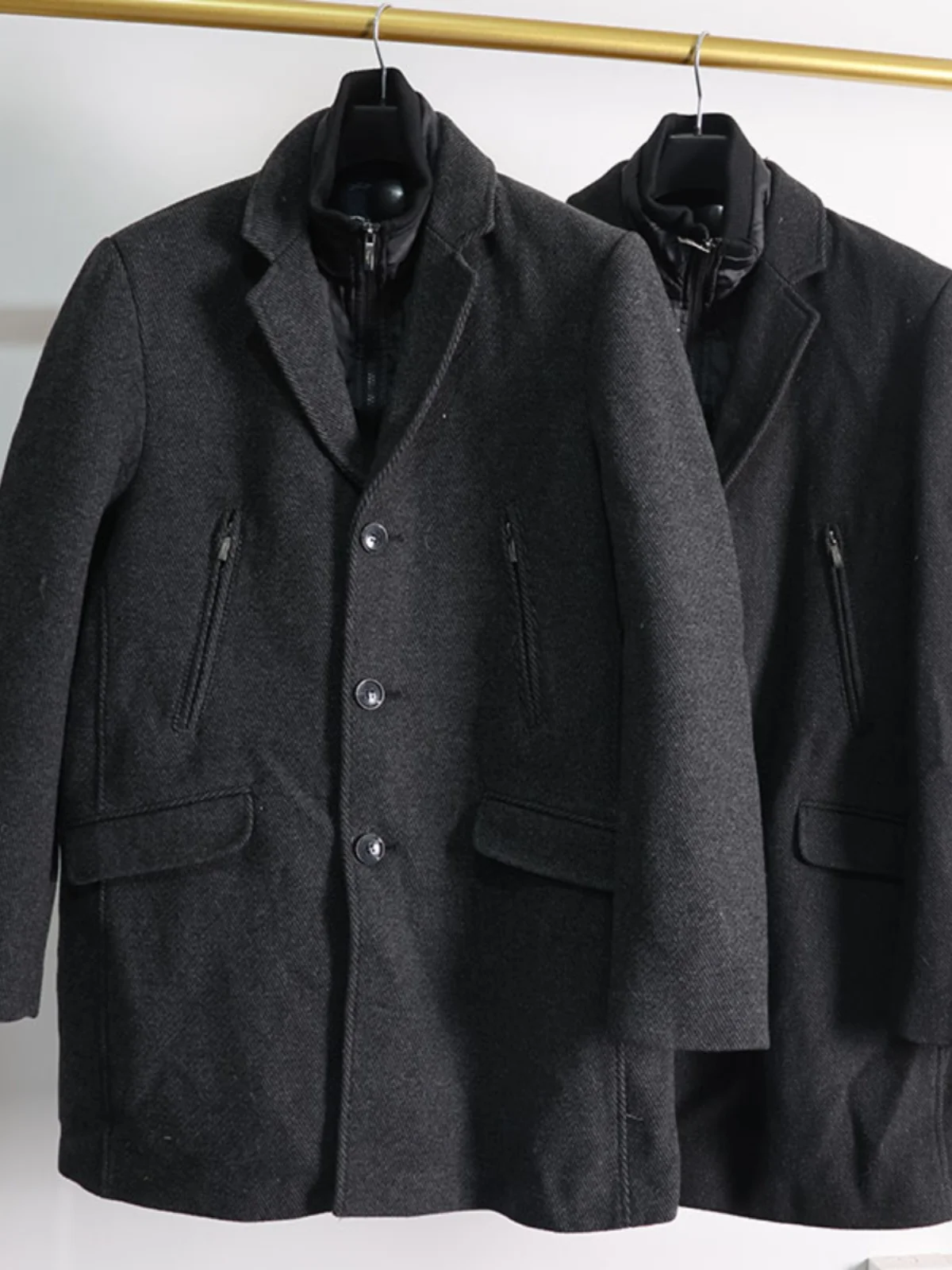 Men's Wool Blend Faux Two-Piece Coat Autumn Winter Thickened  Medium Length Woolen Windbreaker High-End Fashion
