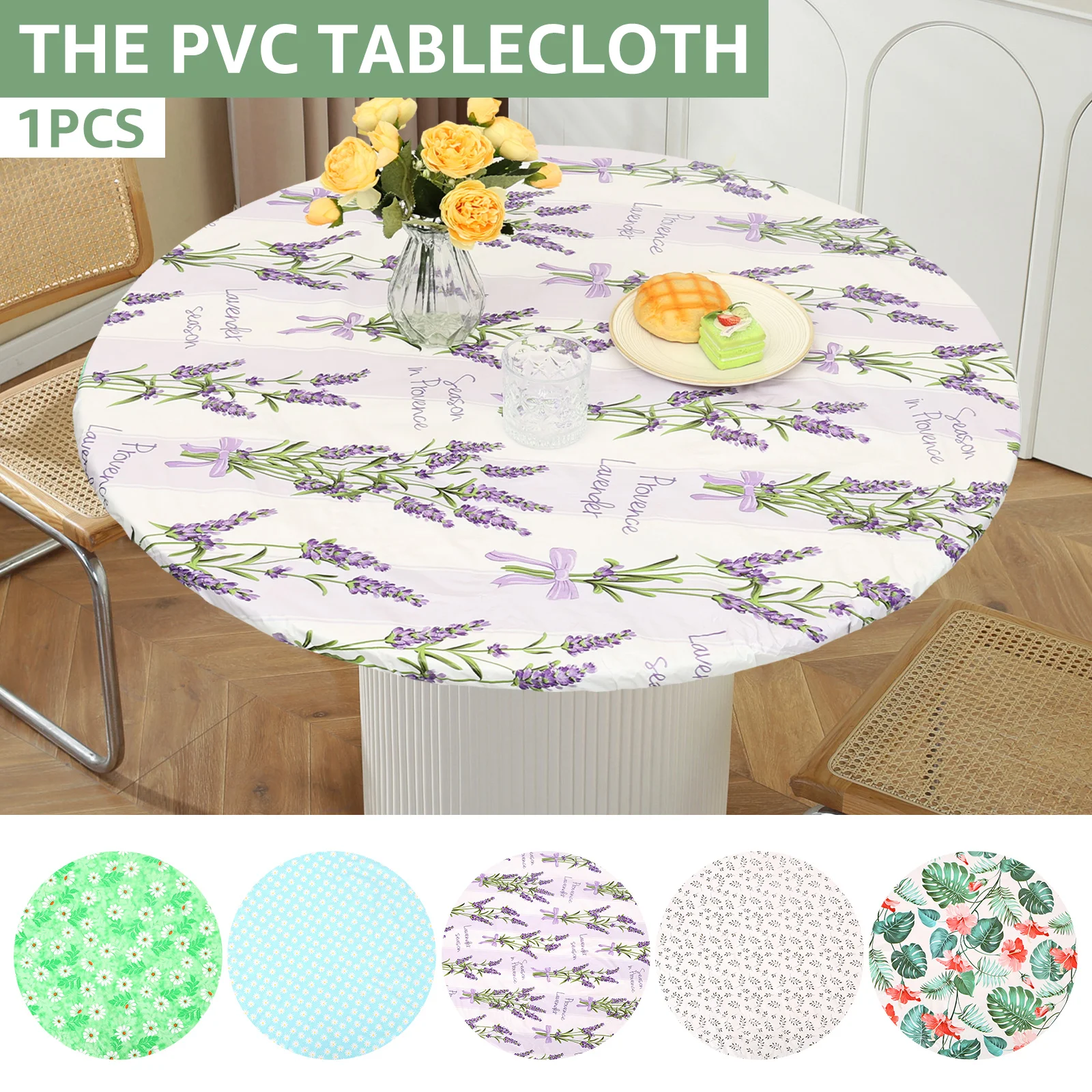 Elastische runde Tischdecke aus PVC, wasserdicht, ölbeständig, runde Tischdecke, Heim- und Tischdekoration, Esstischdecke für 110–140 cm