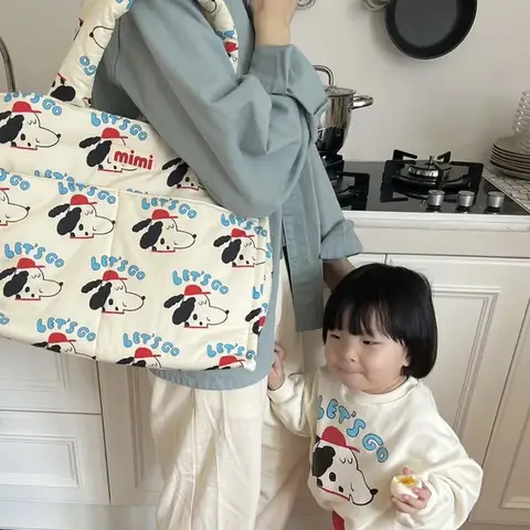 Ins 한국어 버전 다기능 인쇄 대용량 어깨 가방 귀여운 아기 산책 가방 경량 야외 엄마 가방 Best5