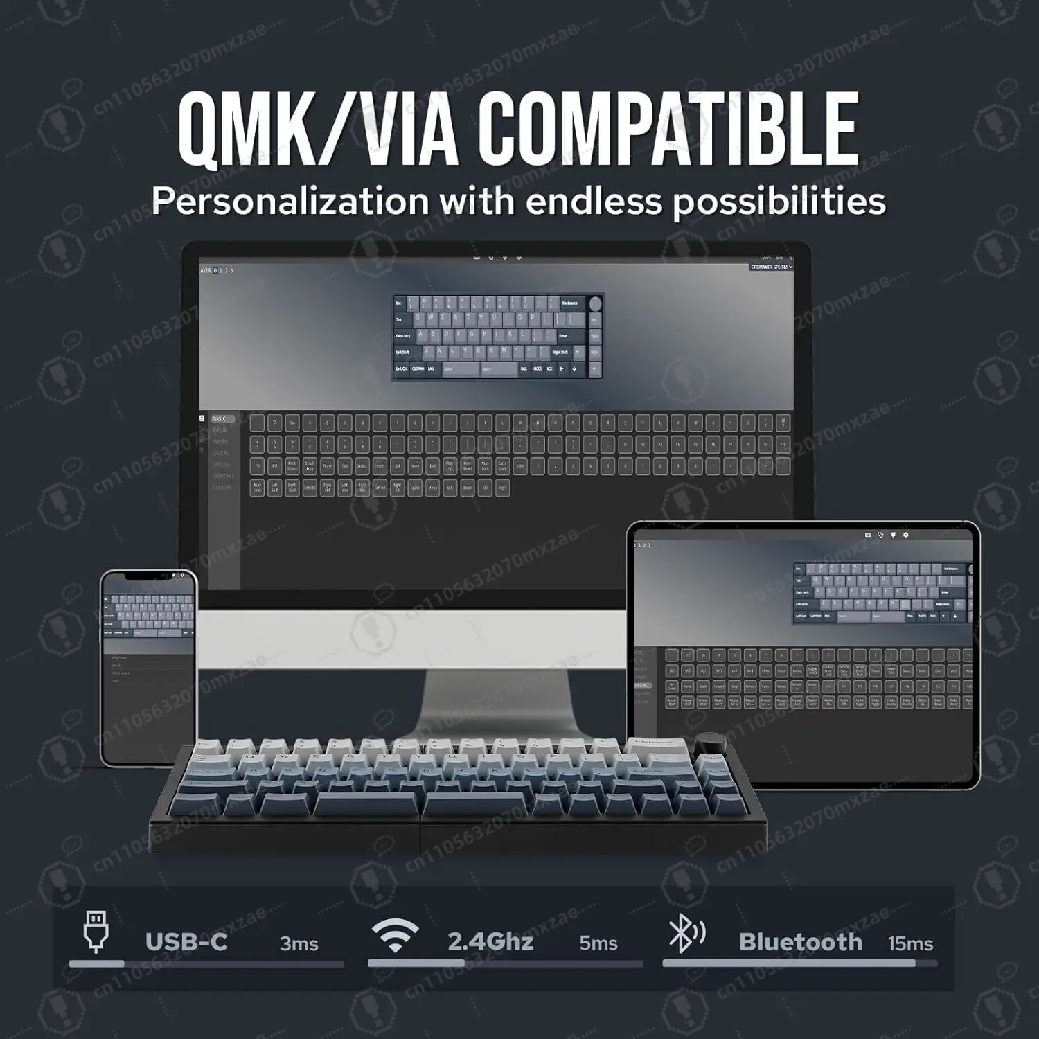 Split65 Wireless Mechanical Keyboard 2.4Ghz Bluetooth Type-C Ergonomic Gaming RGB Backlit