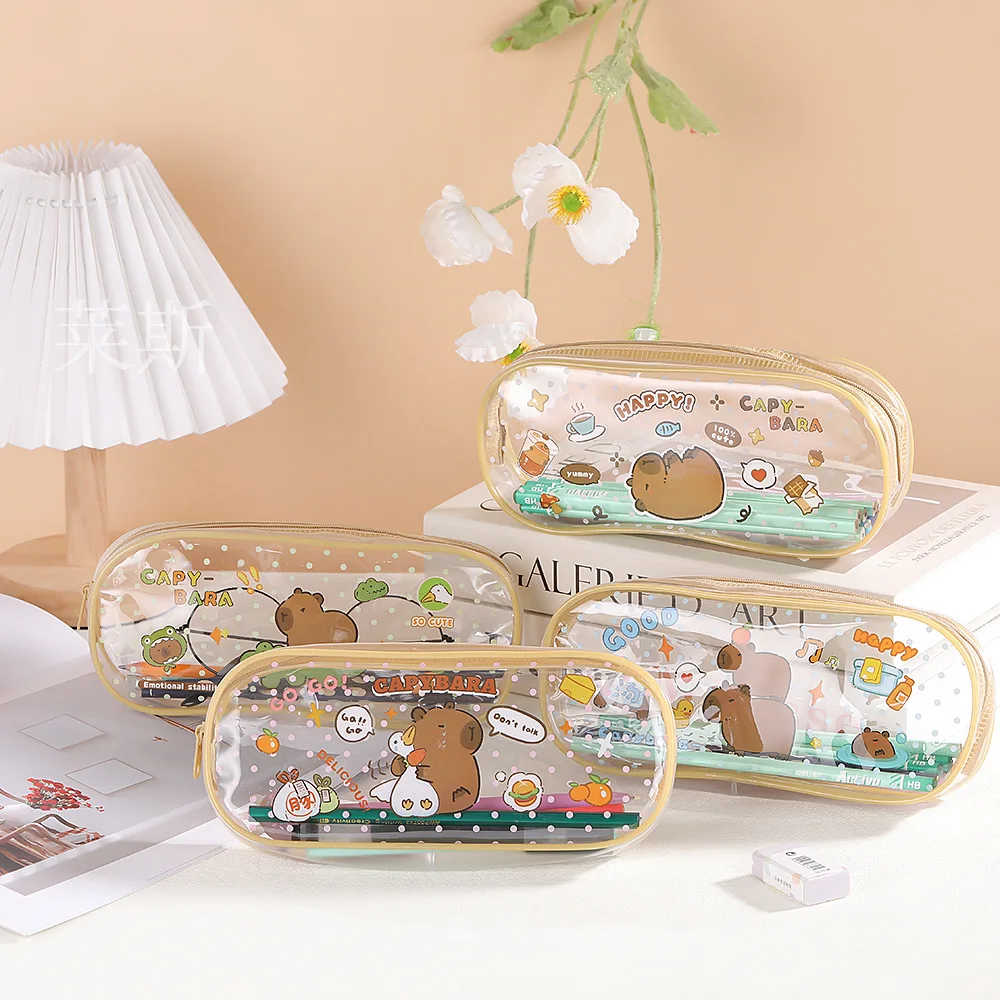 

Cartoon Capybara Pencil Case Transparent Storage Bag Waterproof Zipper Pen Pouch Large Capacity School Student Supplies