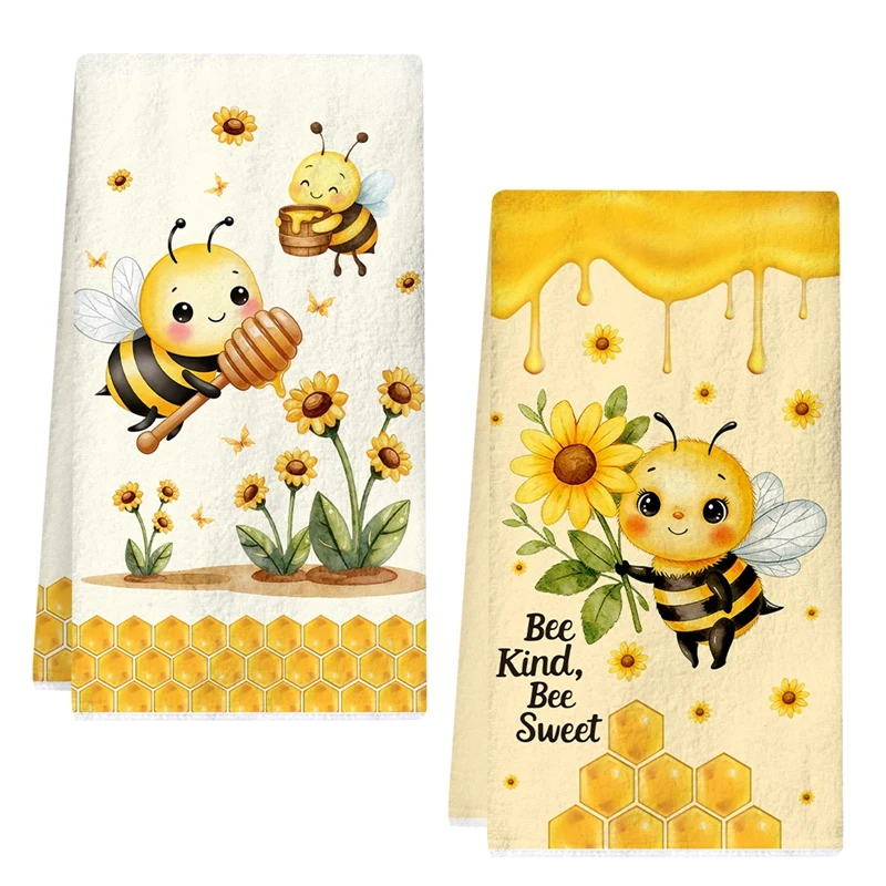 2 Stück Honigbienen-Mikrofaser-Küchentücher mit Bienen- und Blumenmuster, Geschirrtücher für Frühling, Sommer, Urlaub, Küche, Heimdekoration
