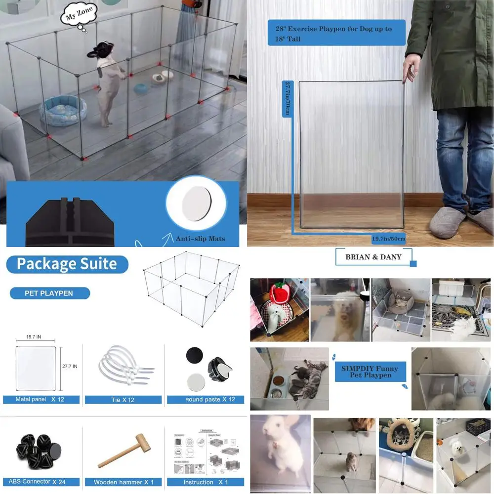 

Portable Clear Acrylic Dog Playpen for Small Pets, Indoor Use, 28 x 20