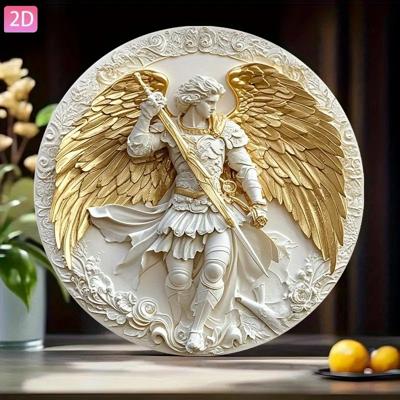 Vintage-Engel-Kranz-Wanddekoration, elegantes Metall-Engelszeichen für Garten, Küche, Café, im Freien, 2D-Aluminiumkunst, 7,87 x 7,87 Zoll