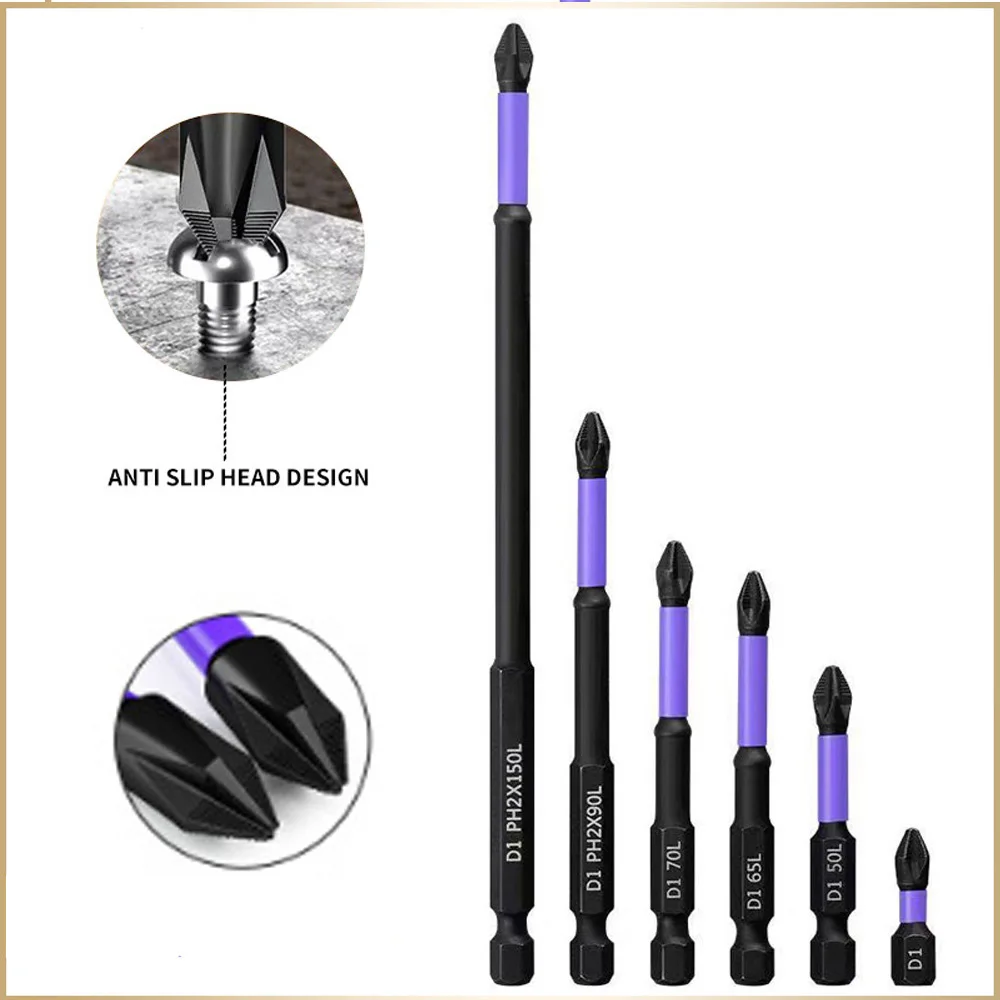 6/12 Pcs Magnetic Screwdriver Bits Non-slip Impact Resistant Torsion Non-slip Bit Hex Shank Alloy Steel Bit Suitable Power Tools