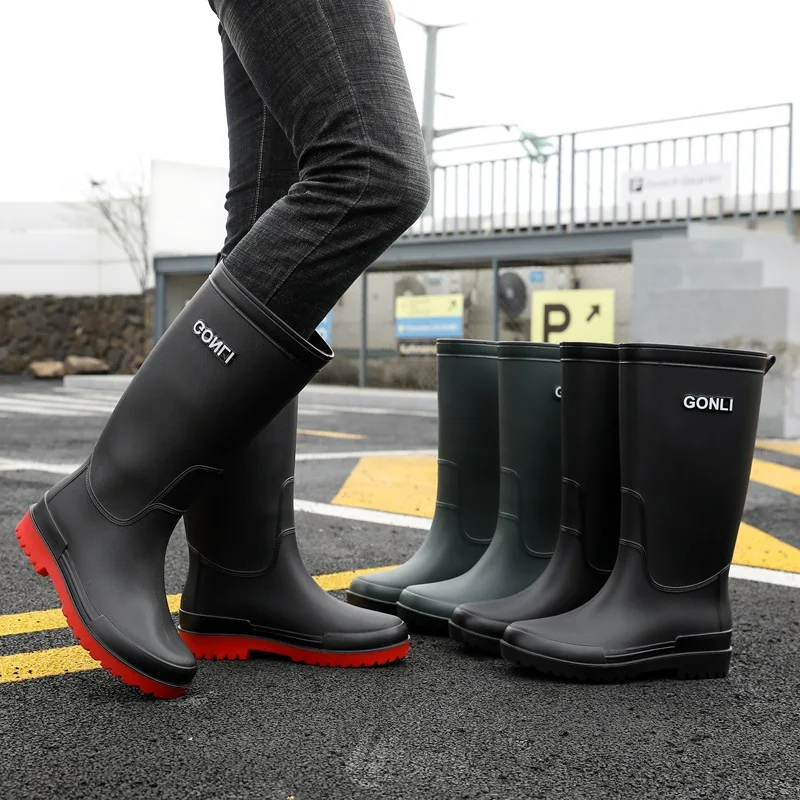 New Men\'s Rain Long Anti-slip Wear-resistant Rain Boots Kitchen Work Fishing Waterproof Rubber High Tube Car Wash Water