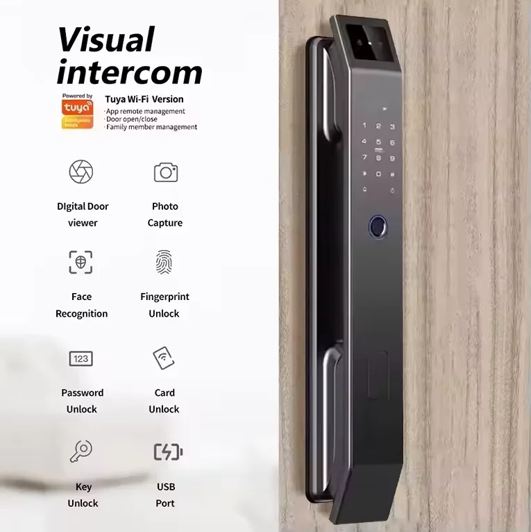 Enrique Tuya intercom 3D Face Recognition WIFI Cerradura Inteligente Password Smart Digital Door Lock With Camera