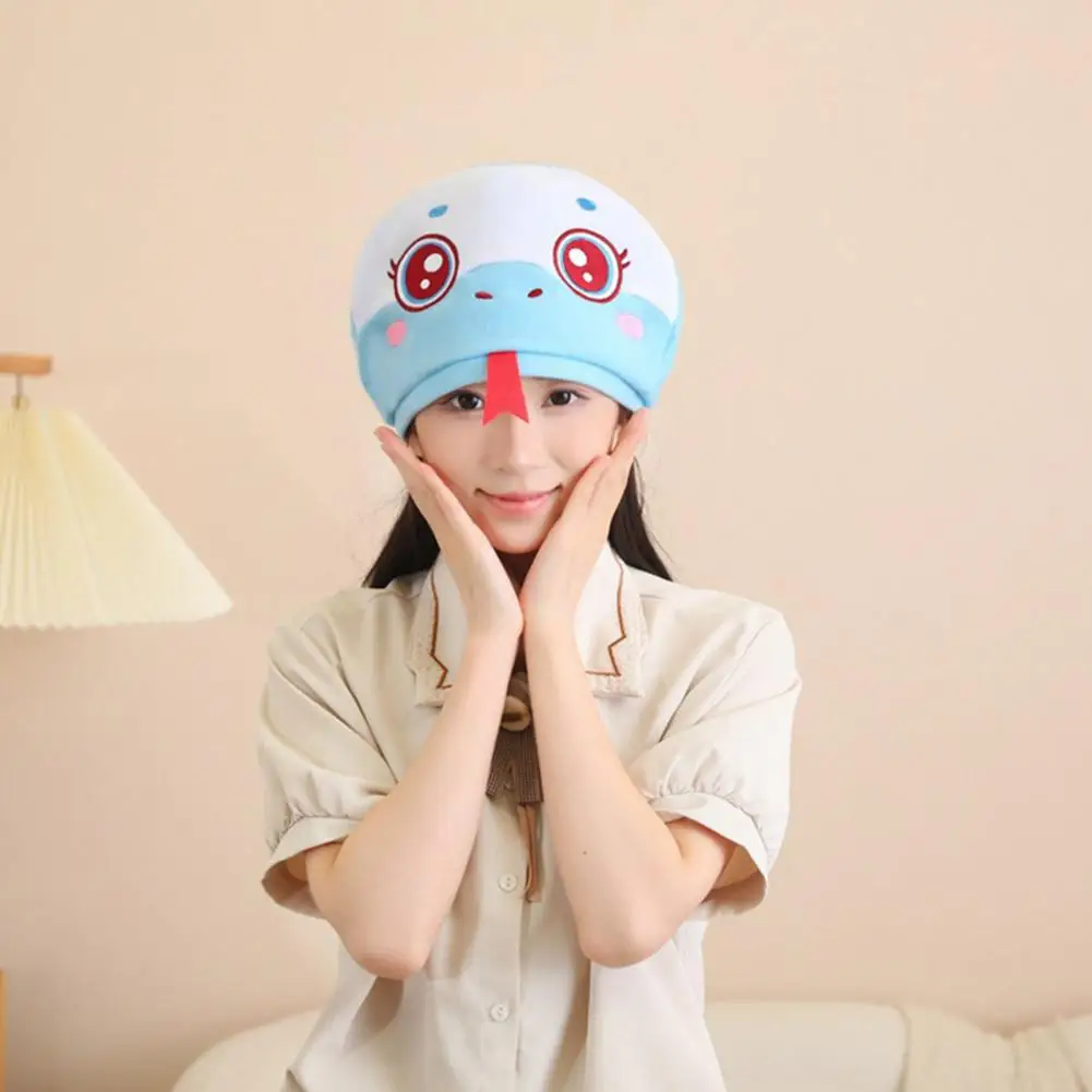 Cute Snake Design Cap Chinese Zodiac Snake Plush Cap Cartoon Hat for New Year Party Funny Celebrations Headgear Gift Snake Hat