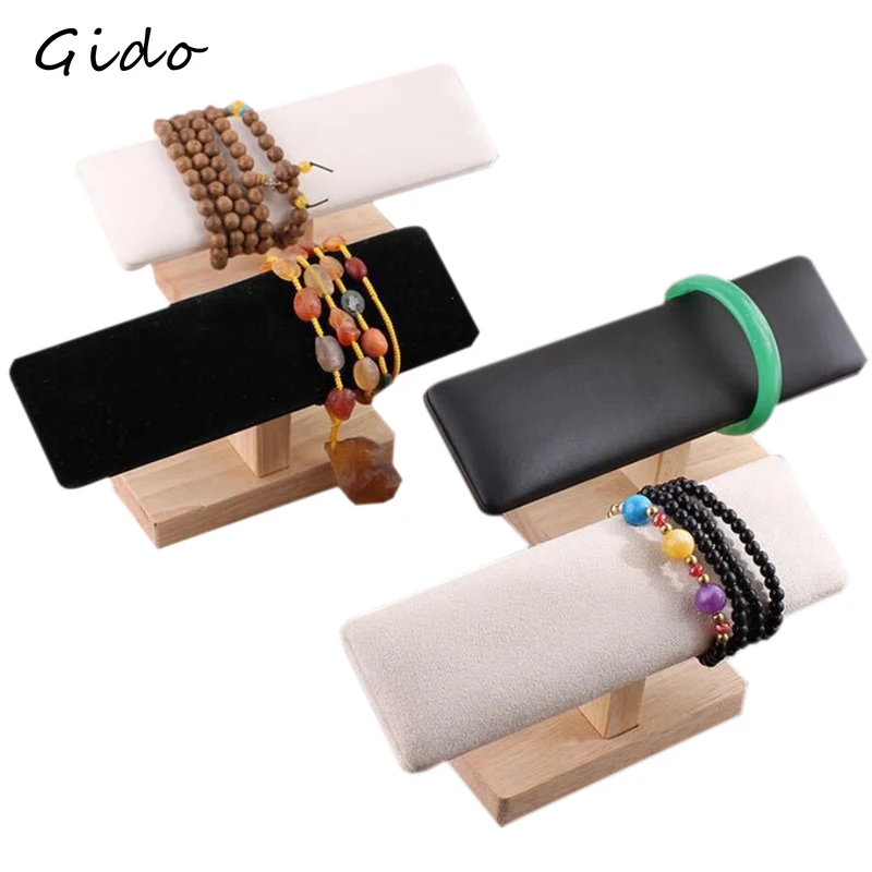 

Wood Pu and Vevelt Rubber Bracelet Chain Anklets Watch T-Bar Jewelry Hard Display Stand Organizer Holder Packaging Jewelry Tools