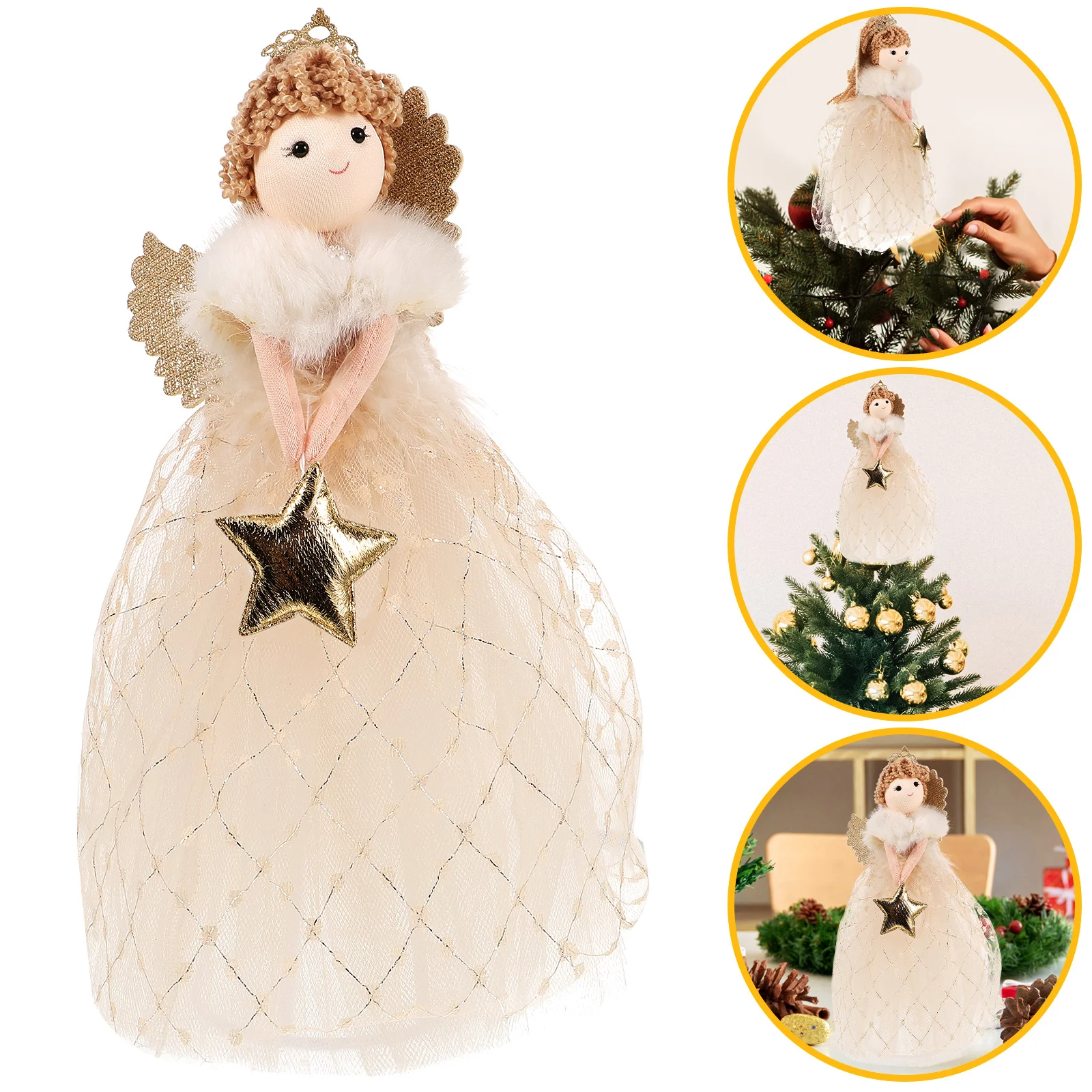 

Christmas Tree Angel Decoration Top Star (gold) Wedding Figurines Book Shelf Plush Dolls Photo Prop 1 Statue