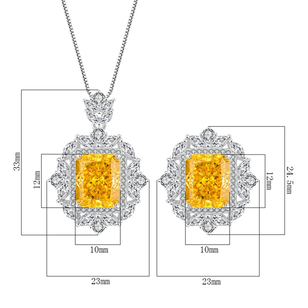 WUIHA Luxury 925 Sterling Silver 10*12MM Yellow Sapphire Faceted Gemstone Ring/Pendant/Necklace Engagement Jewelry Set Wholesale