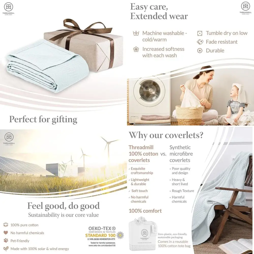 

Queen Size Cotton Blanket | All-Season 100% Cotton Coverlet | Lightweight, Soft, Breathable Full Bed Blanket, 90x92 inches | Lig