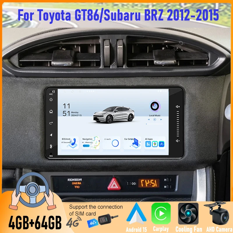 

7' Wireless CarPlay Android Auto Radio 6GB+128GB for Toyota GT86/Subaru BRZ 2012-2015 with GPS Android 15 Head Unit