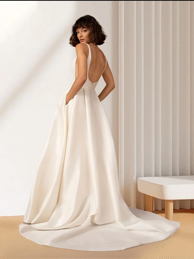 N1170 الفتيات الساتان الأبيض فستان الزفاف المرأة مثير عارية الذراعين الملابس الحلو الذاكرة مثير الأميرة ثوب الطابق طول فساتين #6