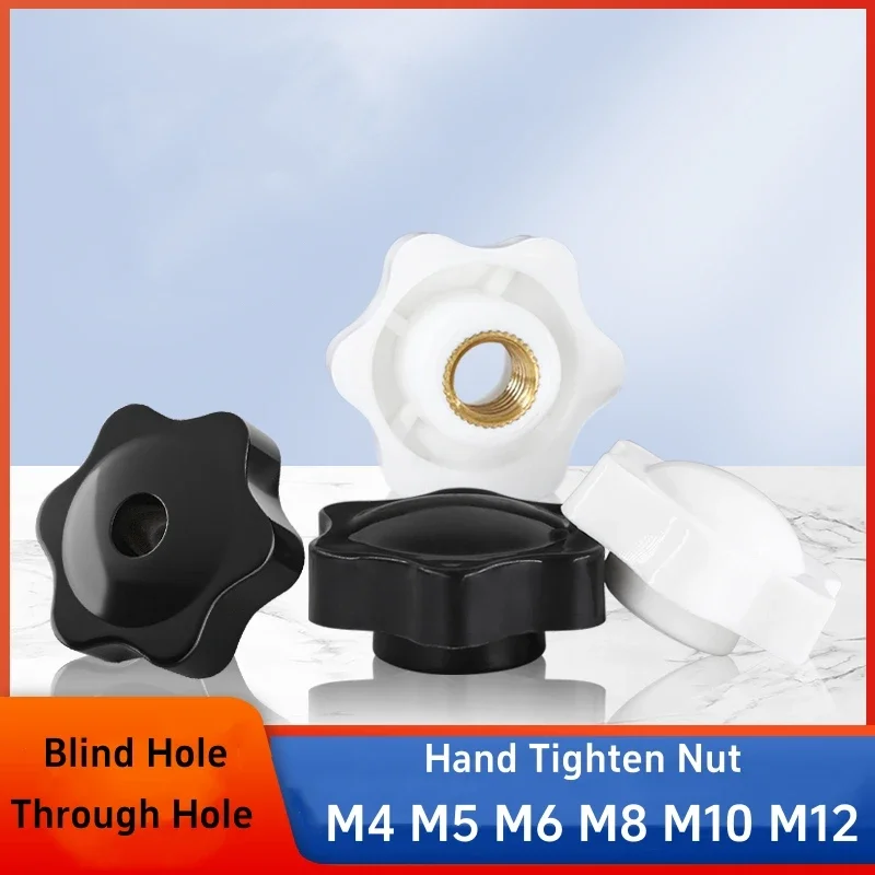 2-10 Uds tuerca de perilla de pulgar M4 M5 M6 M8 M10 M12 mango de sujeción blanco y negro hilo de ciruela Manual mecánico apretar tuercas de estrella