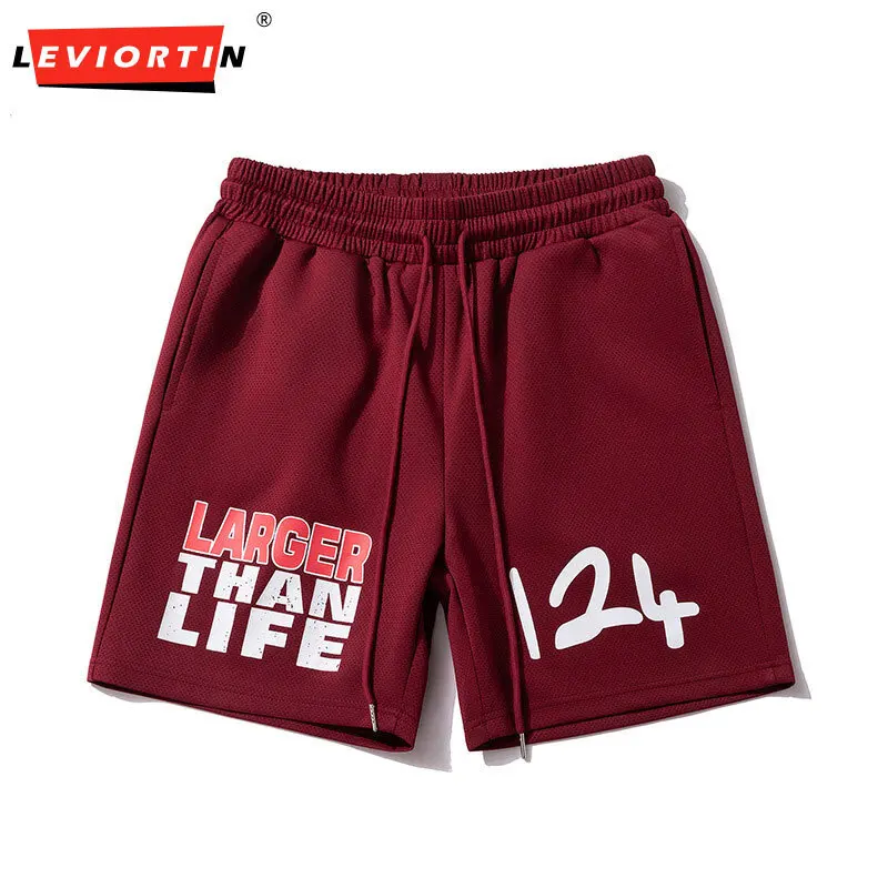 2025 new summer sports shorts men's American street loose and versatile wide leg pants drawstring five quarter pants trendy men