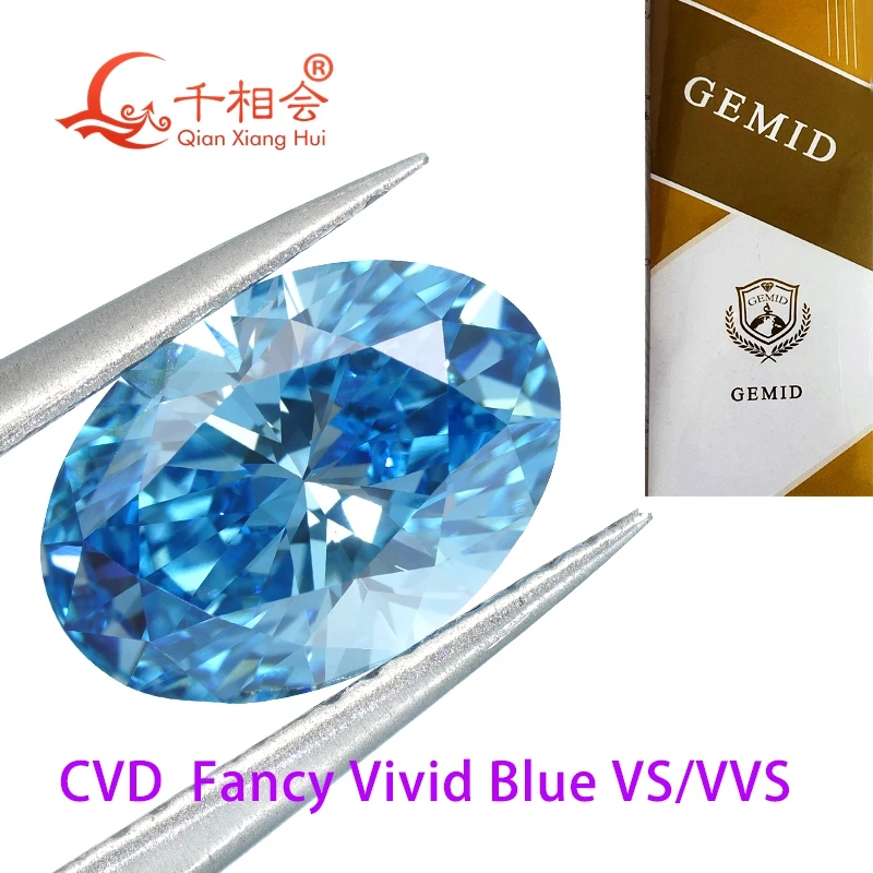 

CVD diamond Fancy Vivid aqua Blue 1ct -2.4ct VVS SI clarity oval shape GEMID certificated lab grown diamond loose stone